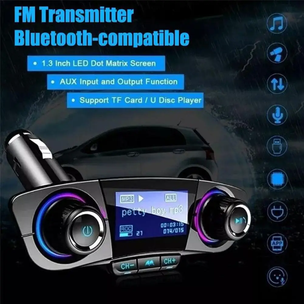 

Wireless Bluetooth Car MP3 Player FM Transmitter AUX Receiver Charger Audio USB Dual Players Music USB TF Flash T3B4