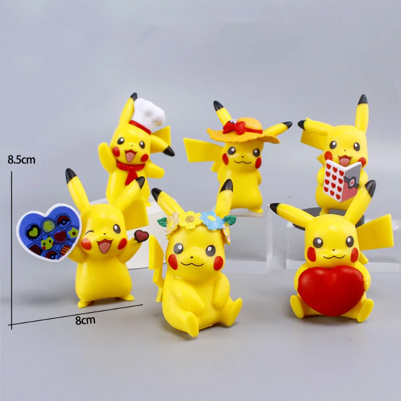 6 Pz/Set Pokemon Pikachu Action Figure Toys Kawaii Figurine Cartoon Model Car Ornament Statue Decoration Gifts