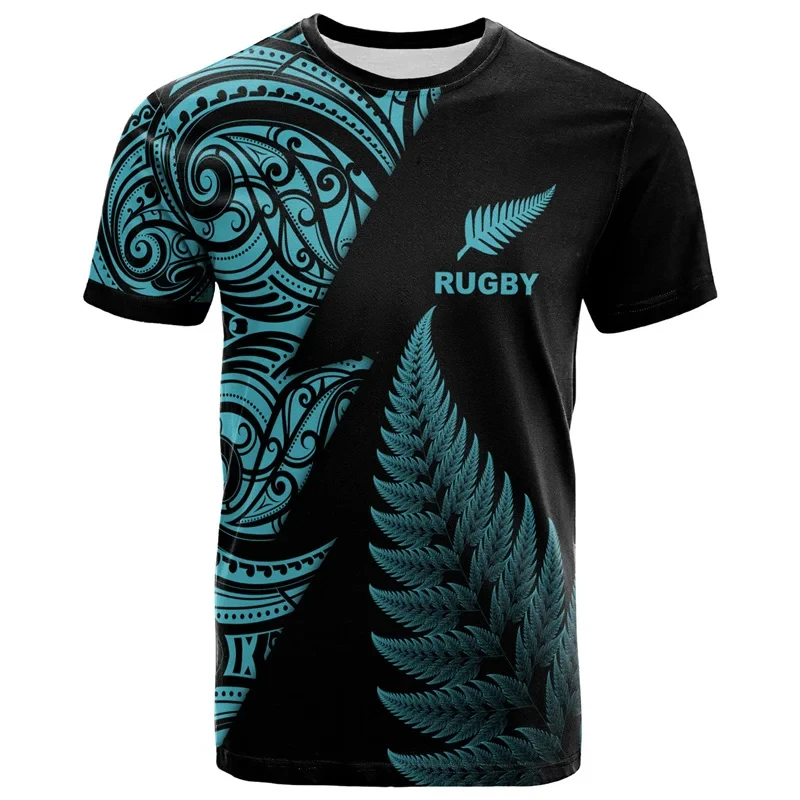 thumbnail image 1 of Camiseta estampada de pelota de rugby maorí de Nueva Zelanda de verano, camiseta deportiva de secado rápido para hombre, ropa deportiva hawaiana de moda, 1 of 4