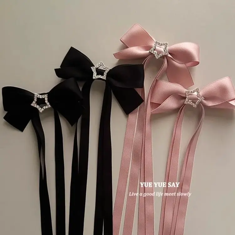 2Pcs Temperament Bow Star Hair Clip Personalized Girl Trendy Sweet Side Duck Mouth Clip New Ribbon Horse Tail Hair Clip 2pcs lot cartoon bear bunny flower head rope for women girls fashion braids hair rope temperament ponytail rubber loop holster