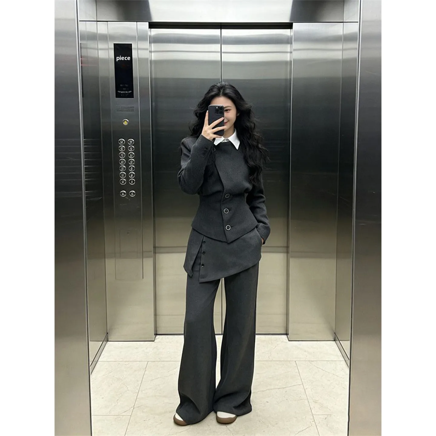 Ele Autumn Winter Outfit Women's Small Fraance Sle Woolen Coat Top Wide Leg Pants Set Faionable Casual Ensemble