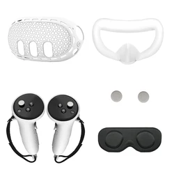 Silicone Protective Shell & Accessory Set for VR Headsets - 7 - in - 1 Kit with Controller Grip, Face Cover, and Lens Cap (White 2)