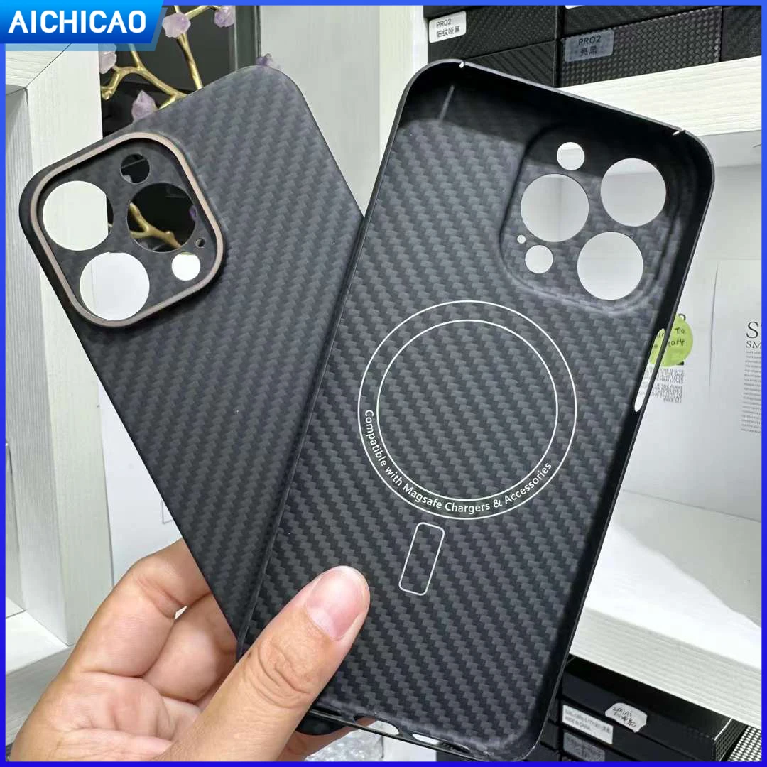 

ACC-Magsafe Carbon Fiber Phone Case For Iphone 15 Promax Aramid Fiber Phone Cover Ultra-Thin Anti-Fall Business 5G Shell