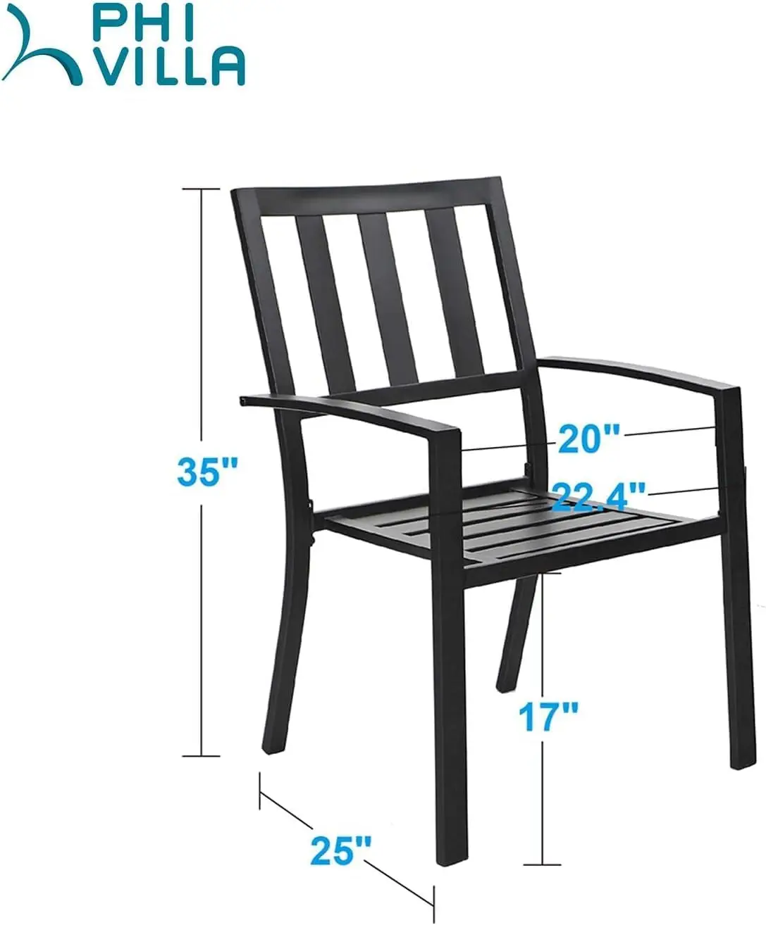 PHI VILLA Wrought Iron Patio Dining Chairs Portable Black Set of 4 Stackable Indoor Outdoor Bistro Deck Metal Support 300 Lbs 3