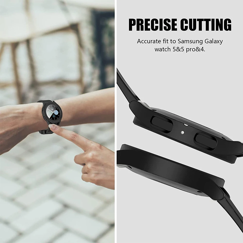 Premium Waterproof PC Cover with Tempered Glass Protector for Samsung Galaxy Watch 6 and Classic