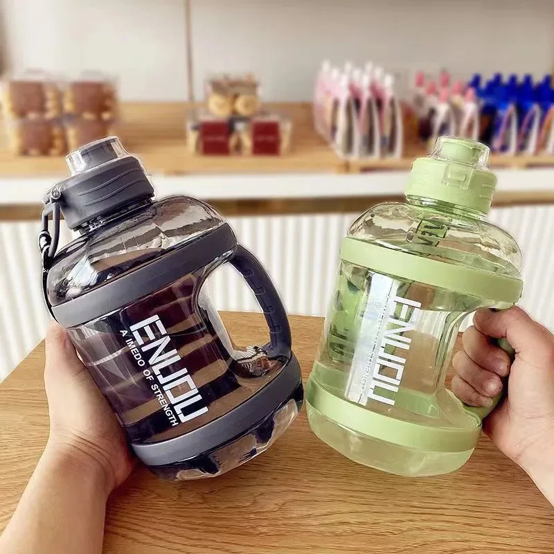 

2400ml Large Capacity Water Cup Men's Anti-hot Handle Sports Kettle Boys Fitness Bucket Ton Bucket Ton Straw Cup Summer