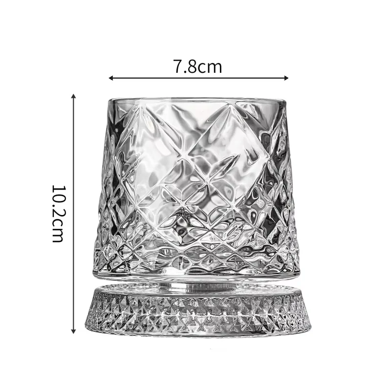 2PCS Whiskey Glasses Rotating Whisky Glass With Glass Base 360 Rotate Degrees Crystal Rum Glass For Cocktail Party Drinking Gift