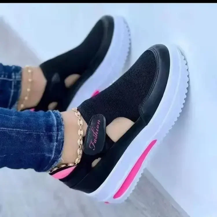 Zapatos Deportivos informales con cuña de malla transpirable para mujer, zapatillas vulcanizadas antideslizantes con plataforma, talla grande 43, novedad de verano, 2023