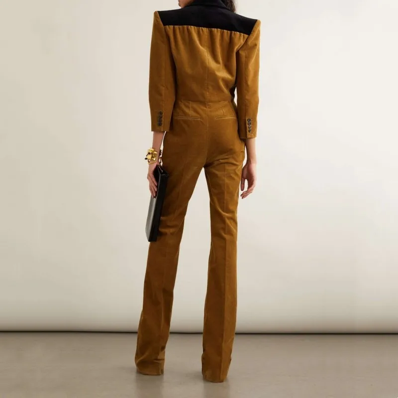 2022 Women's Single Breasted Two-Piece Blazer + Pants Casual Business Suit Solid Color Corduroy Travel Party Fashion