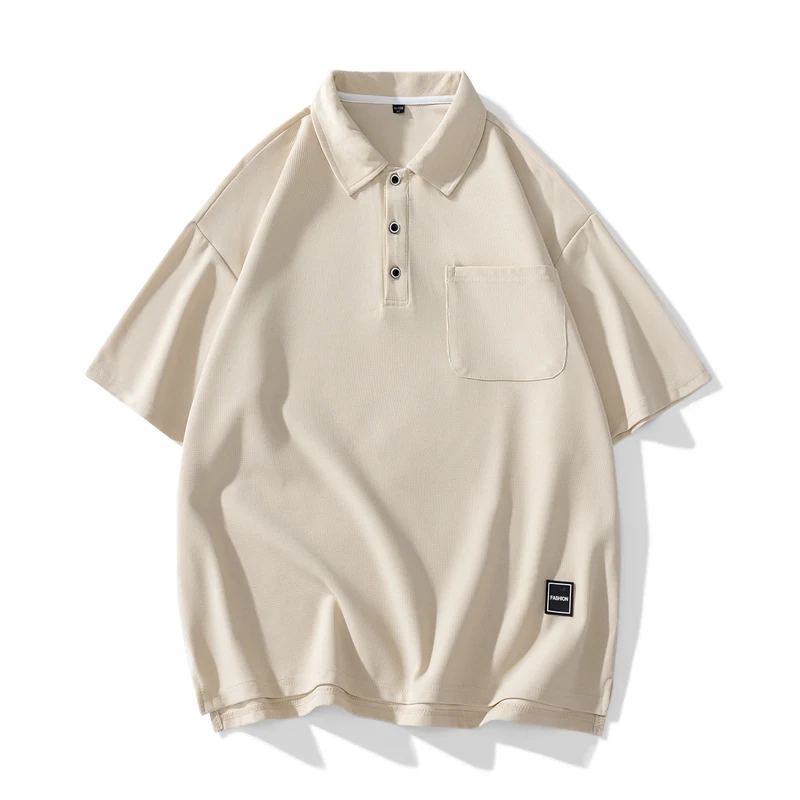 

Loose Japanese 2024 Men's Polo Shirt Drop Shoulder Tide Brand Hundred Lapel T-shirt Waffle Fabric Golf Men Shirts