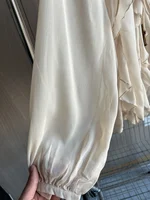 ETJ Spring 2025 New  Women's Fashion Translucent fabric beaded rivets decorated V-neck lace ruffled romantic shirt - Image 5