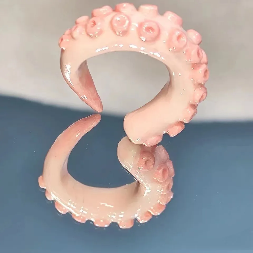Fashion Cute Pink Octopus Foot Rings for Women Opening Adjustable Octopus Rings Gothic Punk Hip Hop Jewelry Accessories Gifts