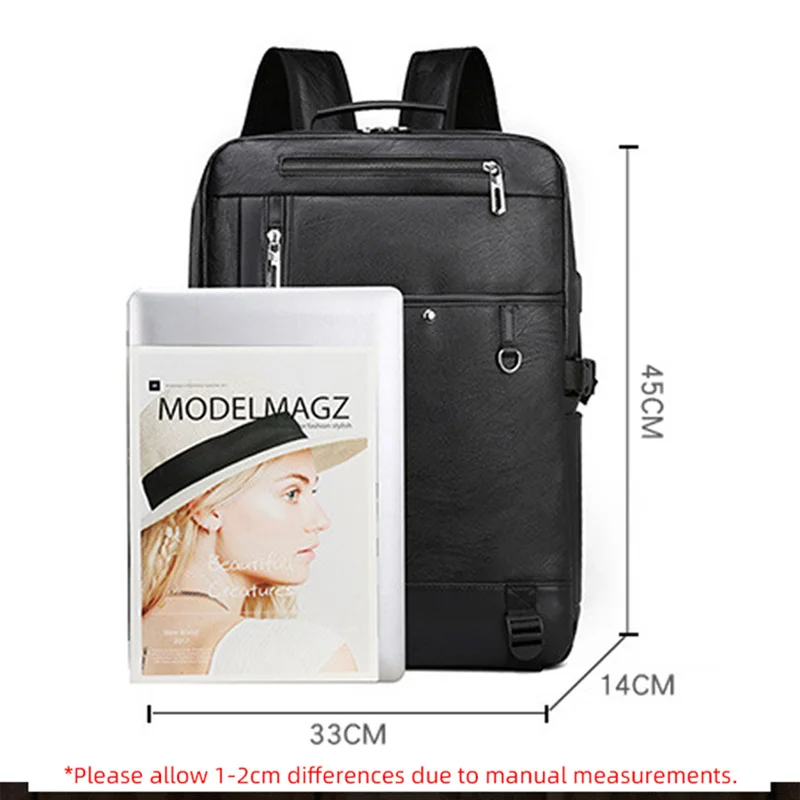 USB Bussiness Bagpack PU Work Fashion Men Schoolbag Loptop Travel Sports Bag 15.6 inch Outdoor Hiking Large Capacity xa206wd