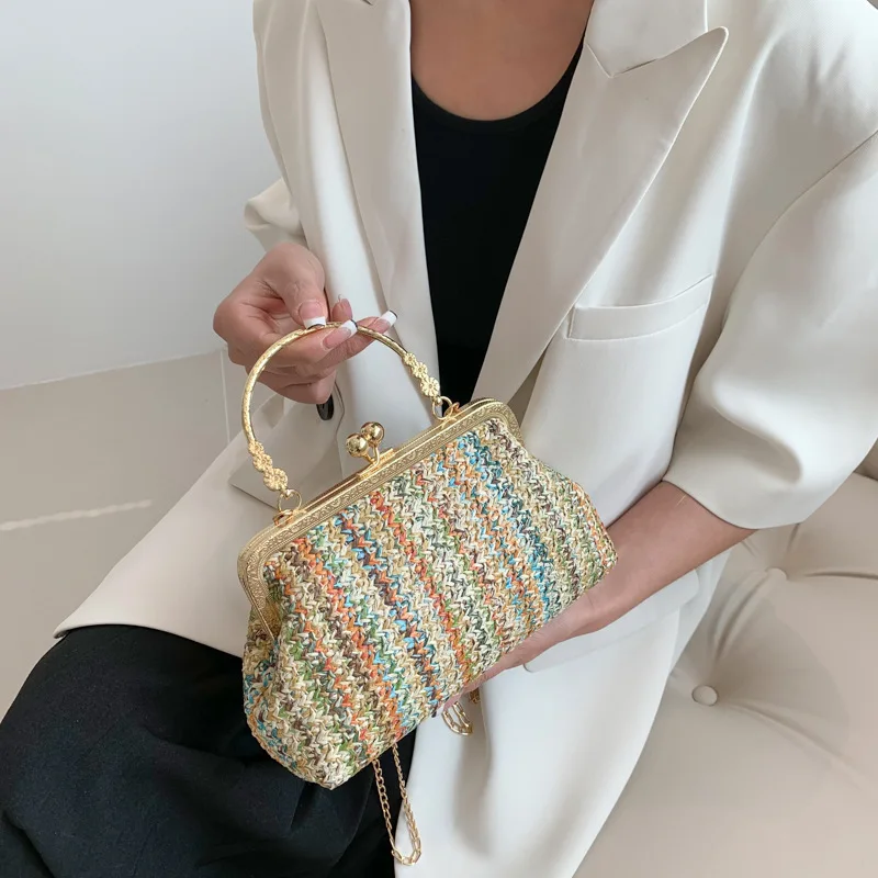 Borsa In Paglia Lyivisk Donna - Stile Bohémien Con Nappe Per Spiaggia E