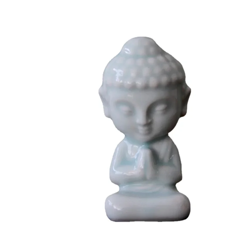 

Small Tea Carve Blue Ceramic Handmade Mini Buddha Statue Retro Chinese Creative Sculpture Incense Holder Desktop Decoration 1Pc