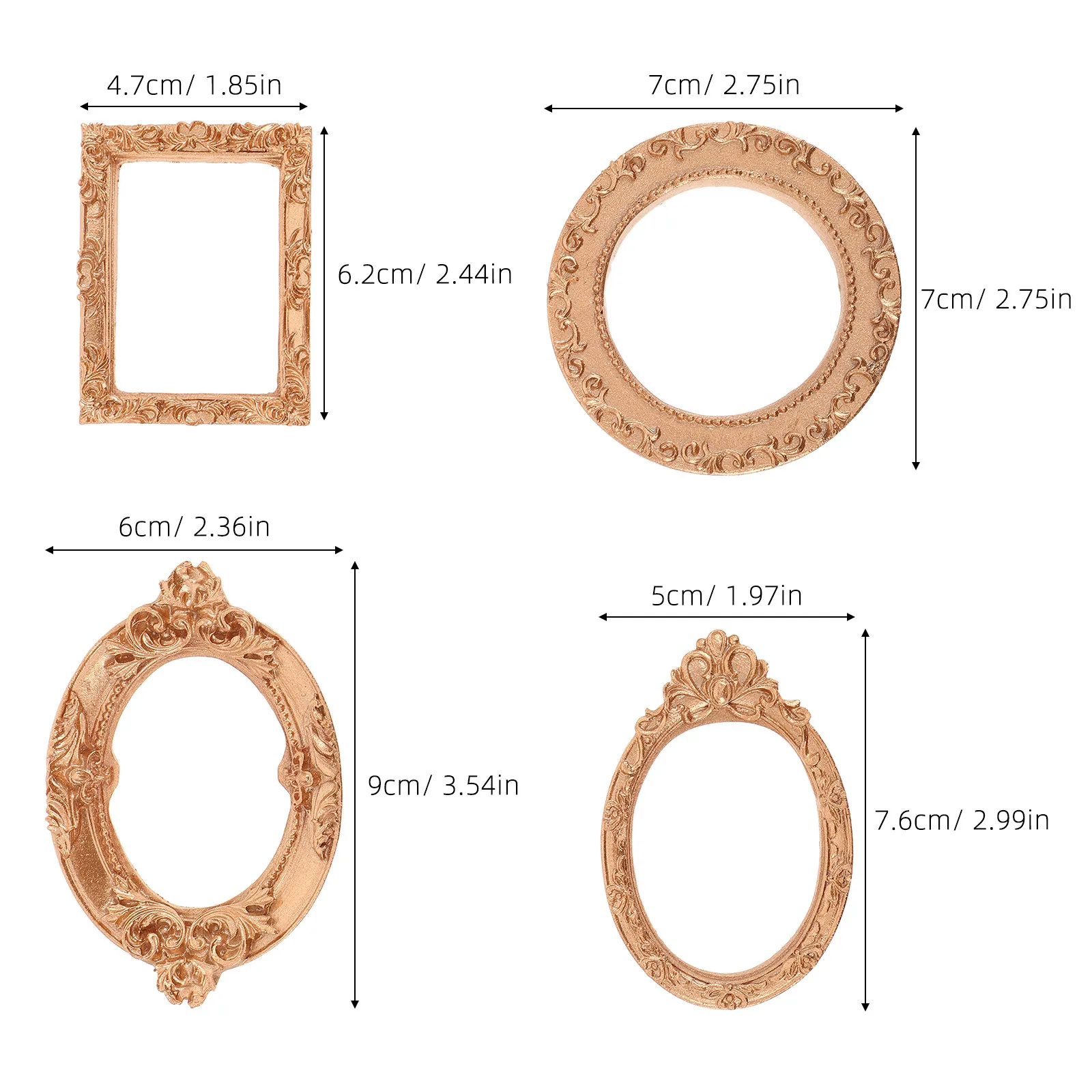4Pcs 미니어처 빈티지 수지 프레임 유럽 스타일의 작은 사진 프레임 보석 디스플레이 사진 소품 레트로 홈 탁상 장식