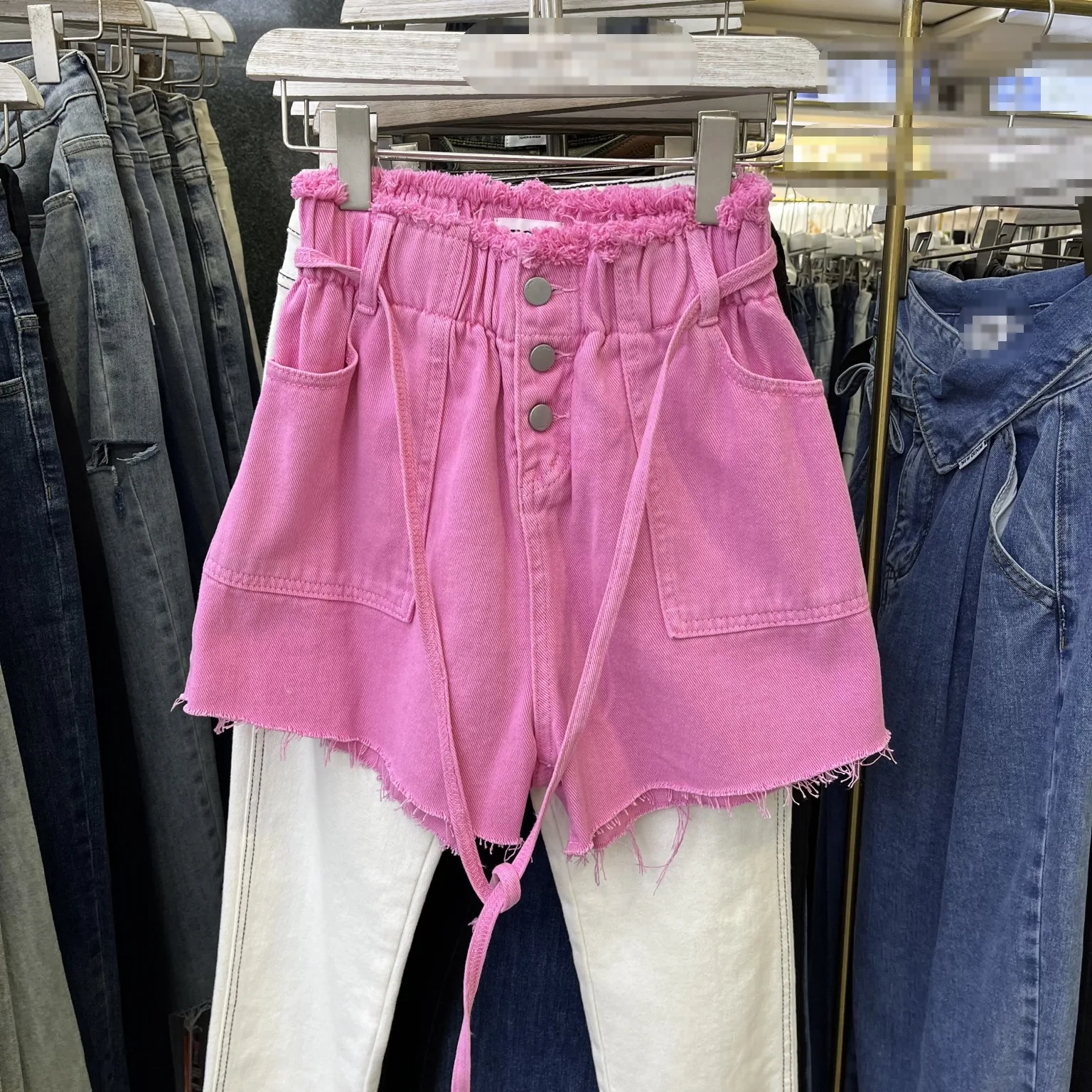 Korean Style Casual Elastic Waist Lace-up Green Short Jeans for Women 2024 Summer New Loose High Waist Wide Leg Hot Pants Female