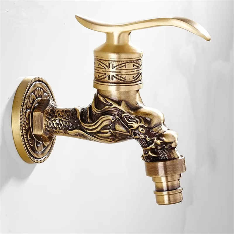 Tuqiu Antique Brass Dragon Carved Outdoor Garden Faucet