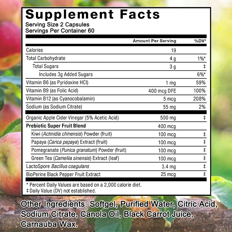 Probiotic Apple Cider Vinegar Supplement-Contains Prebiotics for Digestion, Metabolism, Immune Health, Energy, Detoxification
