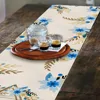 Happy Passover Blue Flower Hanukkah Linen Table Runner Home Decorations Jewish Anniversary Holiday Table Runner for Party Decor 5