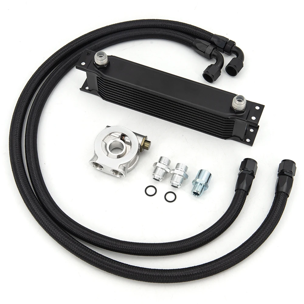 Oil Cooler Kit Universal Racing Car Row 10 Excavator Hydraulic Oil Cooler Kit With OIL FILTER SANDWICH ADAPTER + an10 Hose