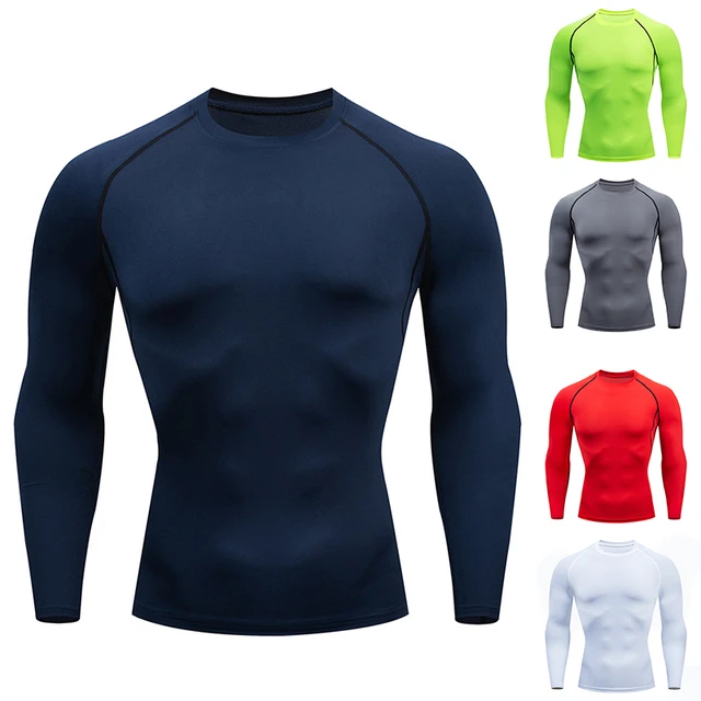 Camiseta apertada masculina de mangas compridas, roupa esportiva essencial,  secagem rápida, corrida, esportes, fitness, treinamento