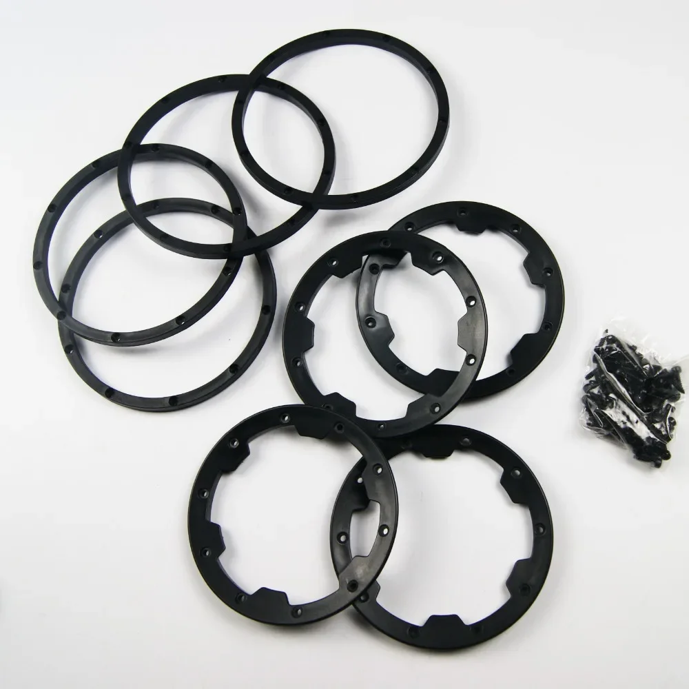 Beadlocks pour roues de buggy RC - Compatible HPI Rovan KM Baja 5b, angle arrière avec pneus crantés.