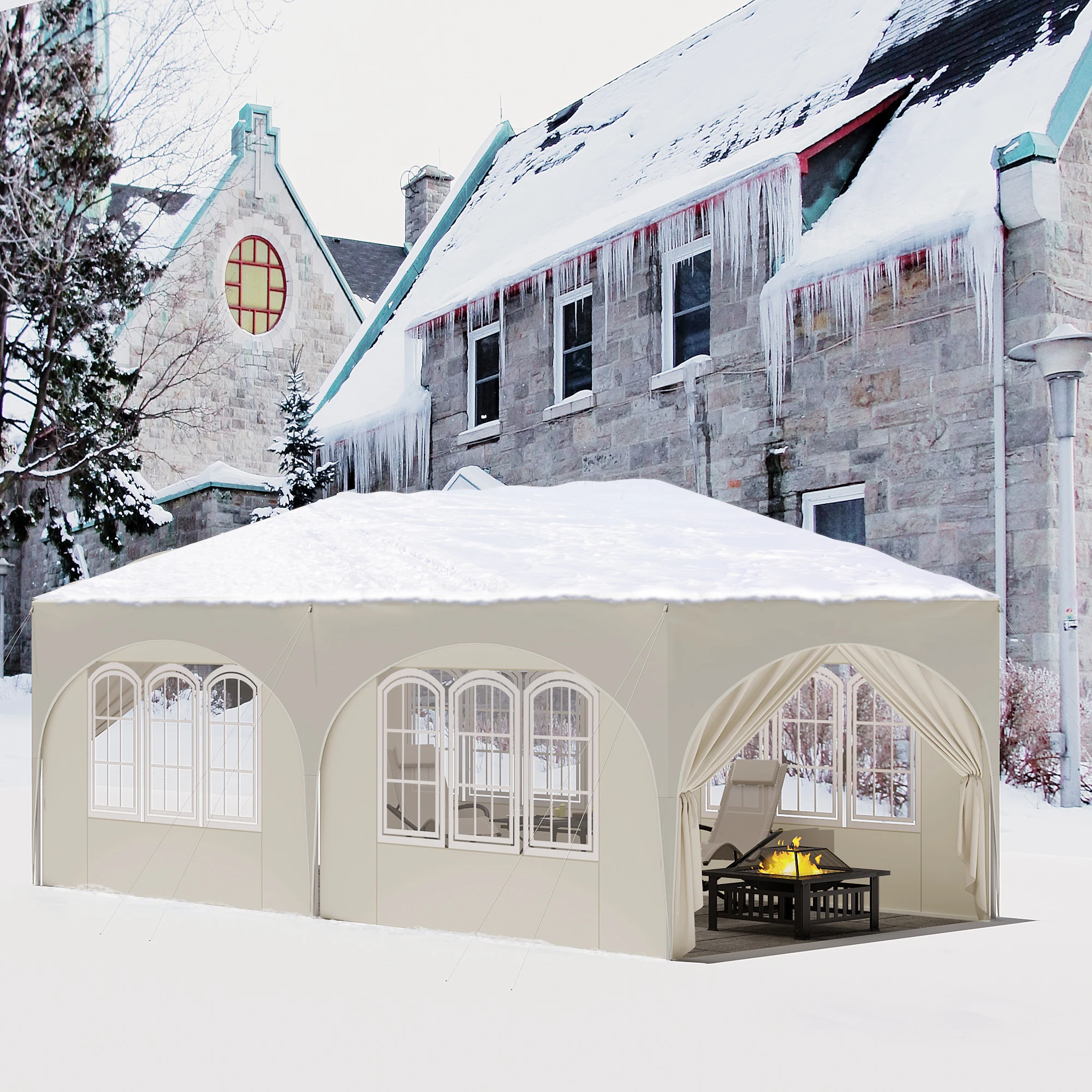 Gazebo per padiglione pieghevole regolabile in altezza 3x6 m con 6 pareti laterali Tenda da festa con protezione UV impermeabile con borsa per il trasporto per picnic 4