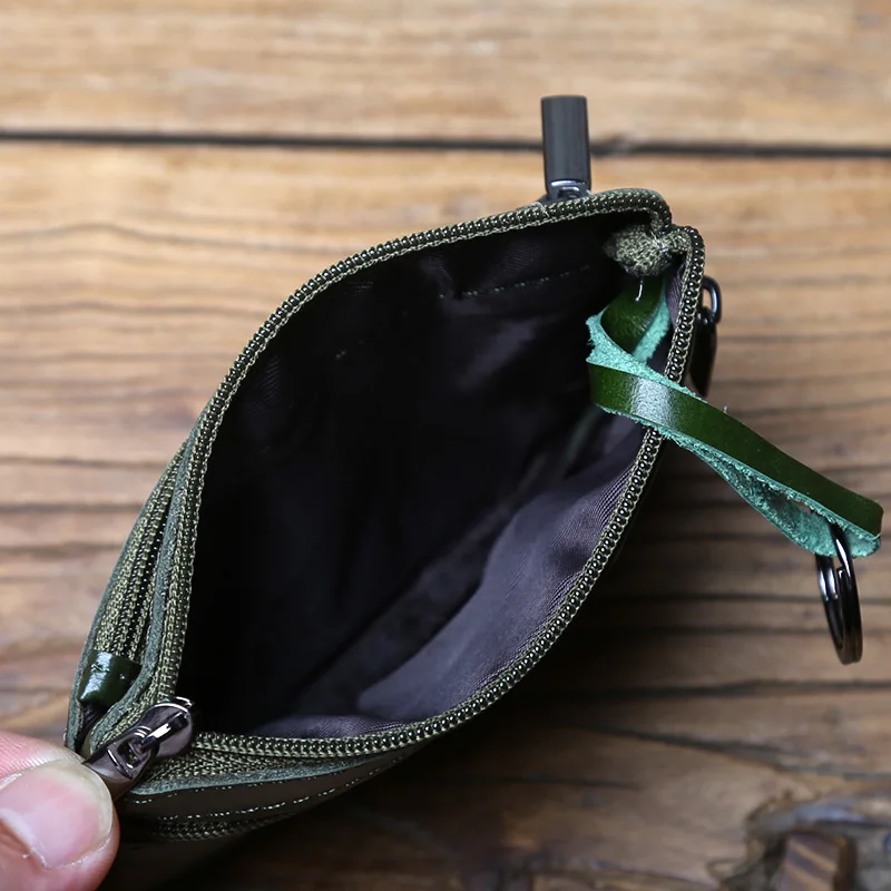 NZPJ Vintage Genuine Leather Men's Zero Wallet Natural Cowhide Zipper Key Bag Women's Bank Card Bag Mini Coin Bag  Card Holder