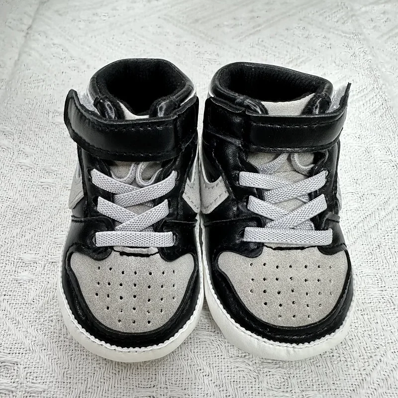 Spring and Autumn Baby Shoes Classic Trendy PU High Top Sports Shoes Basketball Shoes Soft Sole Lightweight Walking Shoes 4