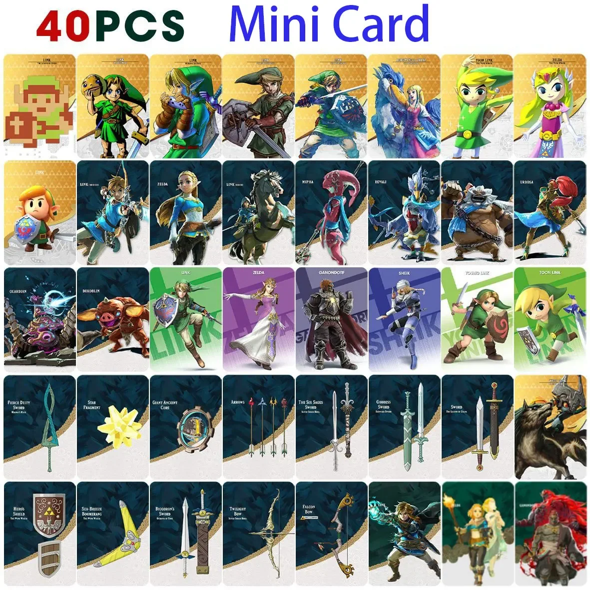 Amiibo Cards 40 Pcs Zelda Amiibos Cards Apply to The Legend of Zelda Tears of the Kingdom and The Legend Zelda: Breath of the Wild