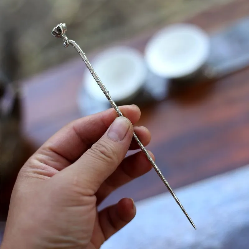 Chinese Style Handmade Silver Color Lotus Seed Tea Needle Tea Through Plucking Ceremony Kung Fu Accessories ZE997