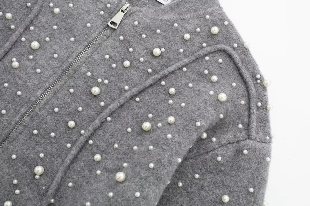 Women's Cardigan Sweaters Pearl Knitted Jackets Knitwear Long Sleeve Jumpers Knit Jackets inszar 2023 Gray Woman Sweaters Jacket