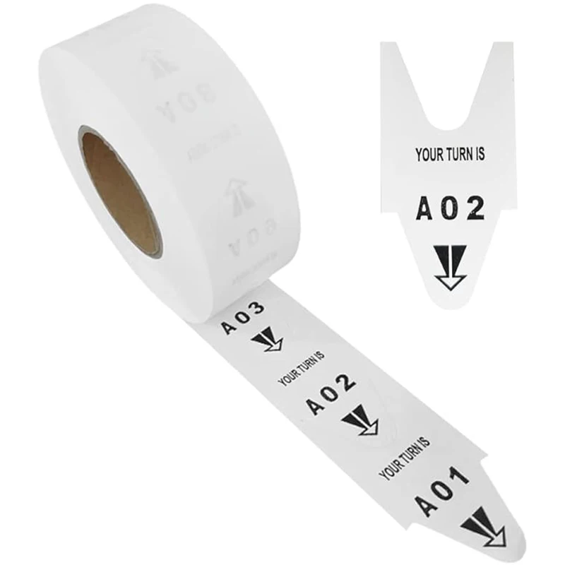 2-Digit Take-A-Number Tickets Turn-O-Matic-3000 Tickets/Roll For K-T Ticket Dispenser 6 Groups Queue Number From A01-E99 White