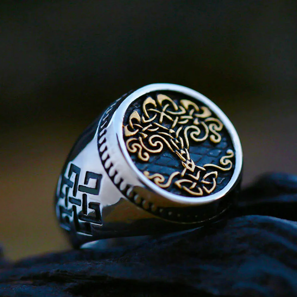 Nordic Celtics Knotwork Viking Boom Van Leven Yggdrasil Ring Voor Mannen Vintage Rvs Viking Ring Amulet Sieraden Gift