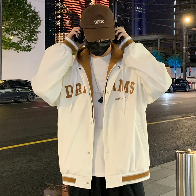 

2023 Men's Baseball Jacket Unisex Outer Streetwear Baseball Jacket Hooded Fashion Brand Mens Clothing Hip Hop Mens Jackets 3XL