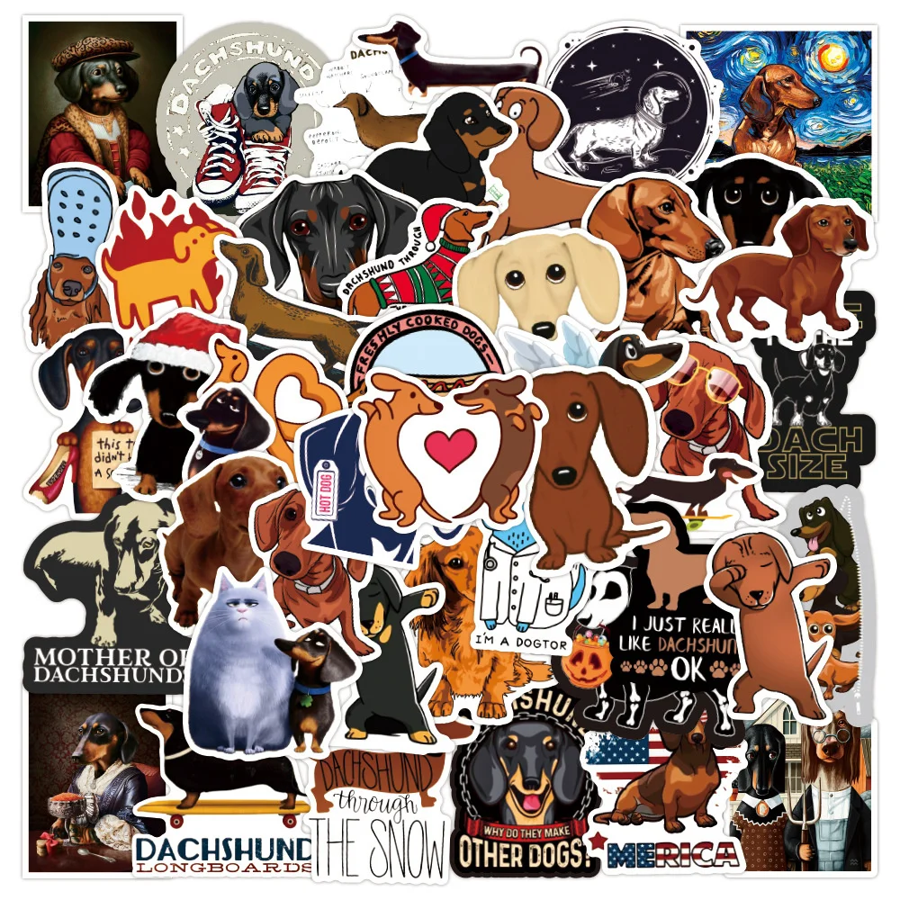 

10/30/50PCS New INS Dachshund Animal Stickers Cartoon Creative Animation iPad Desk Luggage Chair Decoration Waterproof Wholesale