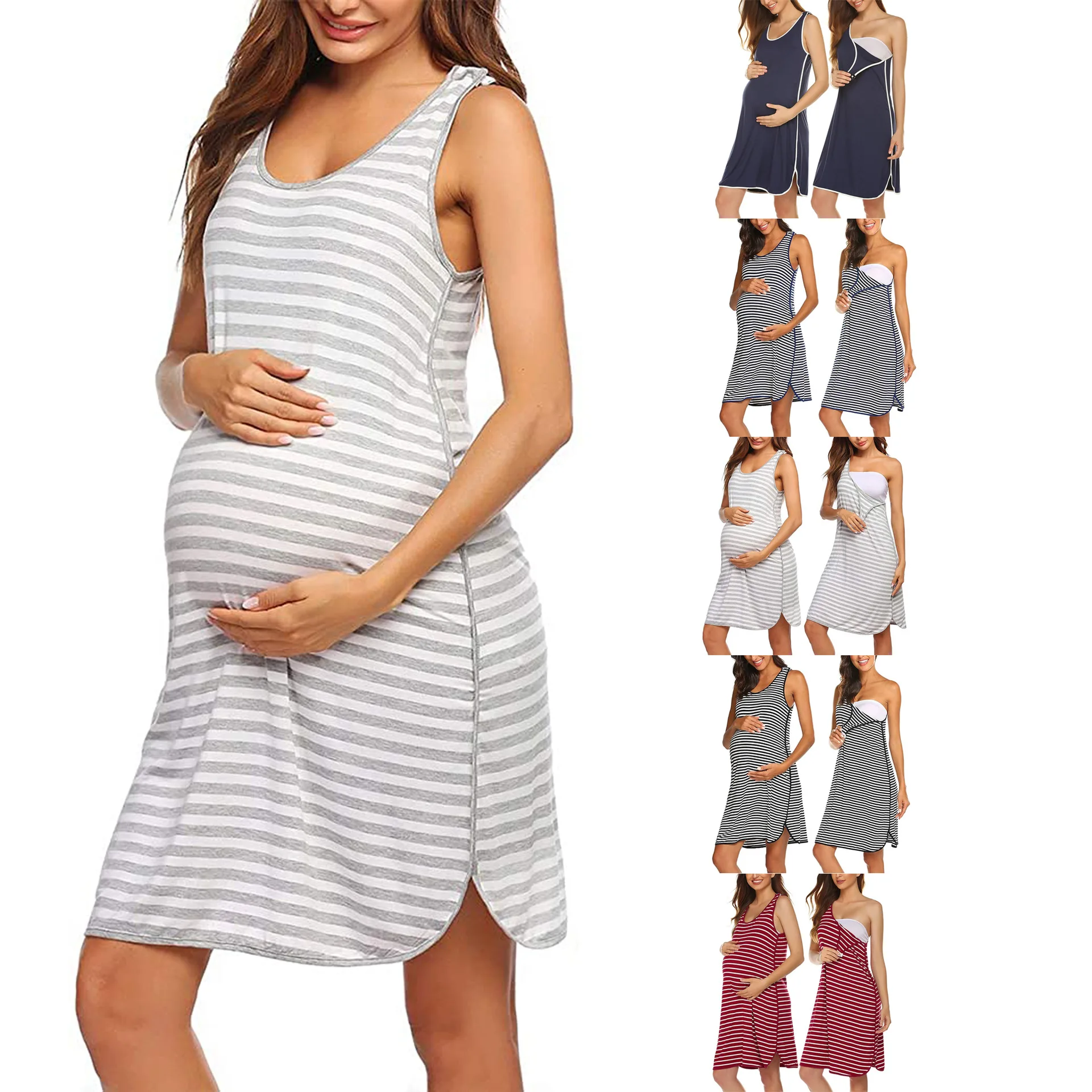 

New Maternity Dresses Summer Striped Sleeveless Nursing Pleat Breastfeeding Dress Pregnancy Dresses For Pregnant Women