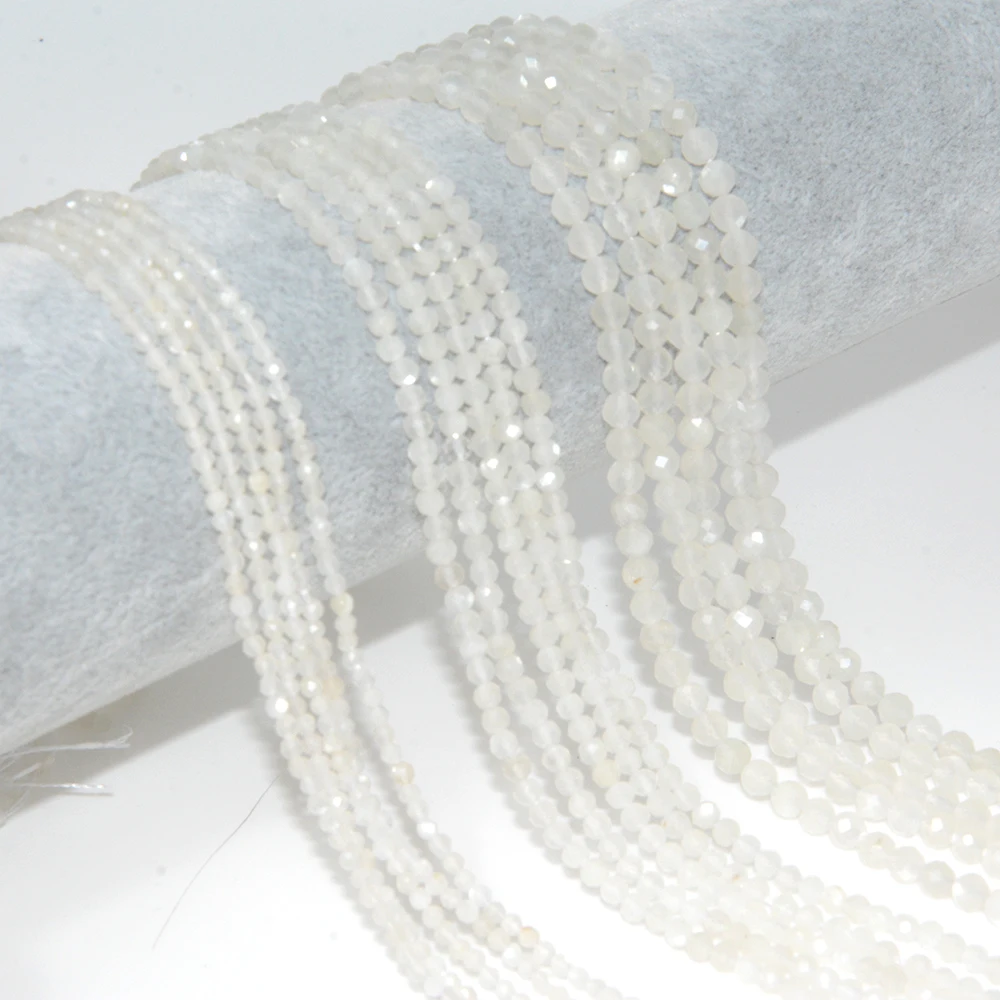 Natural White Moonlight Stone Faceted Round Beads 2mm,3mm,4mm，Fine Jewelry Making, DIY Bracelet And Necklace 3