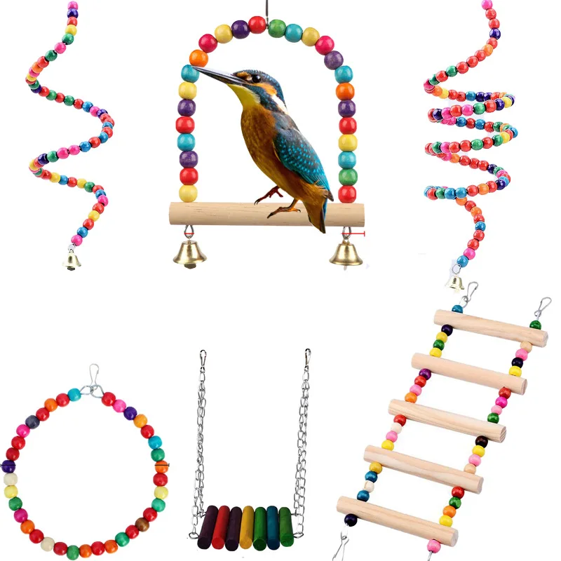 1pc Bird Cage Toys for Parrots Swing Chewing Training Toys Small Parrot Hanging Hammock Parrot Cage Bell Perch Toys Pet Supplies 3