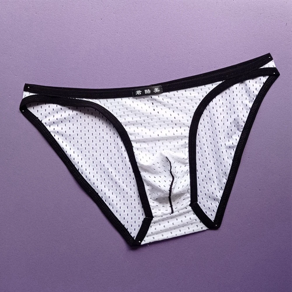 

Men\\'s Briefs Sexy Nylon Soft U Convex Pouch Panties Cool Ice Silk Low-Rise Underwear Hollow Bikini Thin Calzoncillos Hombre