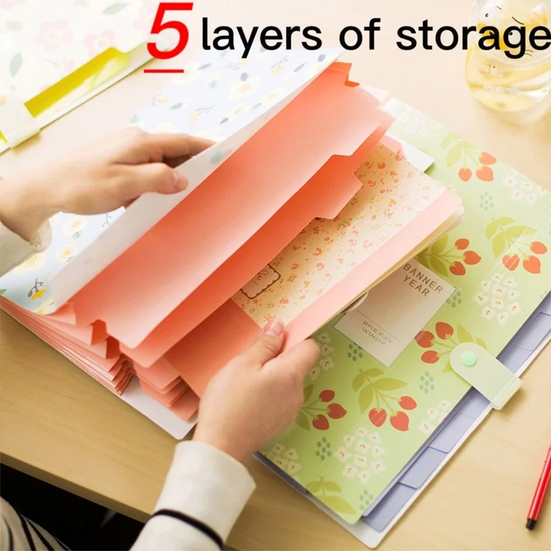 Cartella per organo A4 5 strati Macaron Colors File Manager Storage Cartella semplice per forniture di cancelleria per ufficio e scuola per studenti - immagine 4