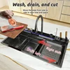 Stainless Steel Kitchen Sink With Waterfall Extra Large Single Solt with Knife Holder Digital Display Faucet Set Wash Basin 4