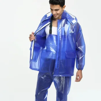 Men RainCoat Jacket Waterproof Jumpsuit Transparent Impermeable PVC Thick Rain Pants Rain Coat Wet Weather Gear Rainwear Suit