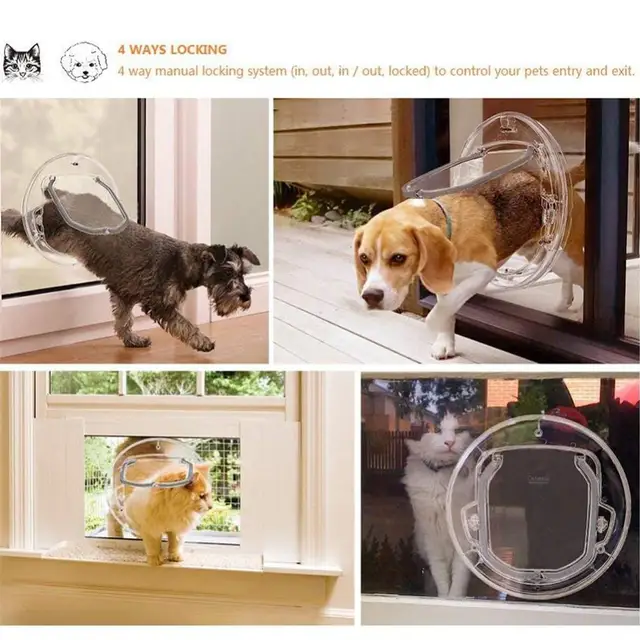 New Cat Hole Dog Door Controllable Access Direction Sliding Glass Pet Cat Dog Door Cat Kennel Pet Supplies Screen Doors Houses