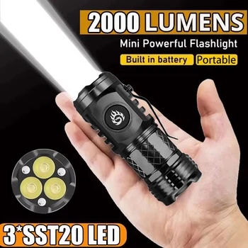 High Strong Power LED Flashlight Built-in Battery Type-C Rechargeable with Pen Clip Torch Outdoor Camping Emergency Lantern 1