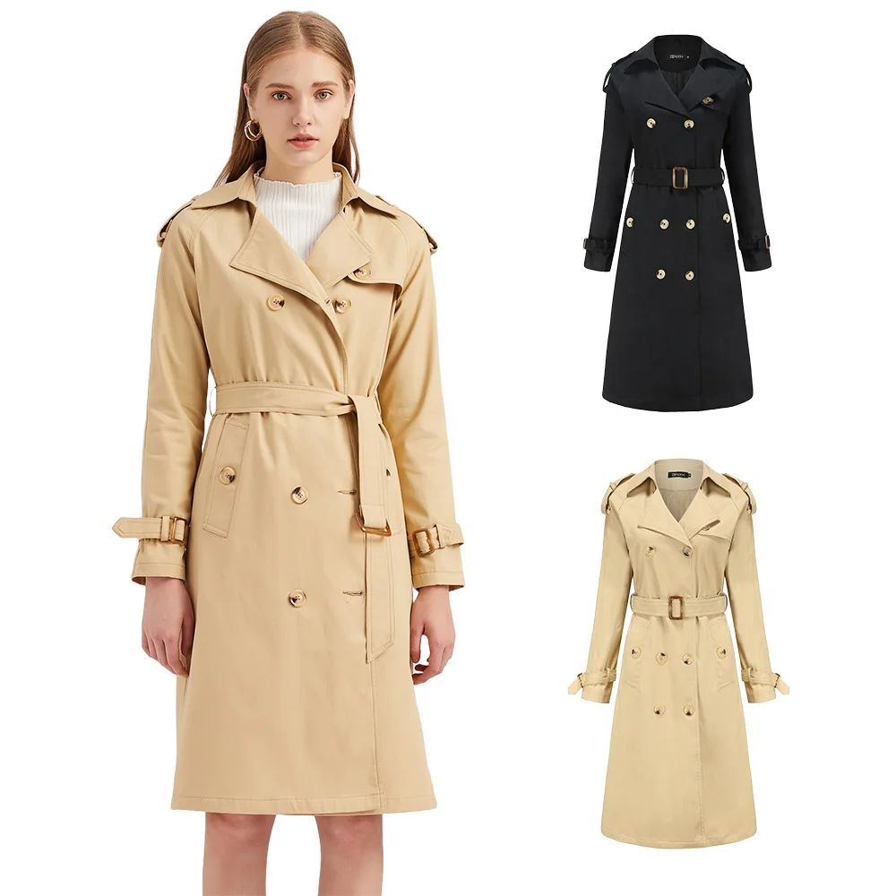 

Women's Double Breasted Pea Coat Winter Mid-Long Trench Coat With Belt