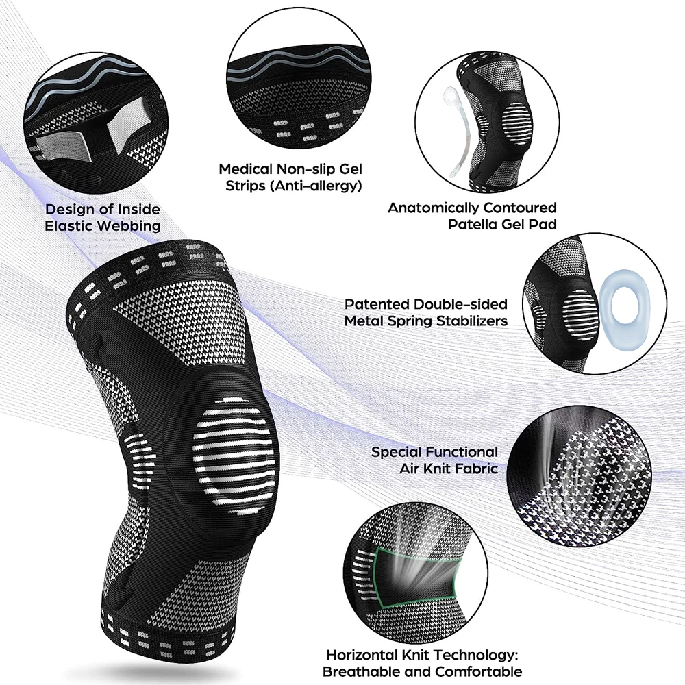 1PCS Sports Compression Knee Support Brace Patella Protector Knitted Silicone Spring Leg Pad Cycling Running Basketball Football