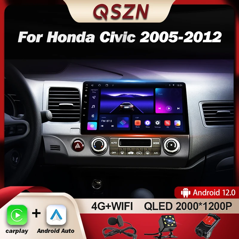 

QSZN For Honda Civic 8 FK FN FD 2005 -2012 LHD Car Radio Multimedia Video Player GPS Carplay Android 12 Autoradio Stereo 2K QLED