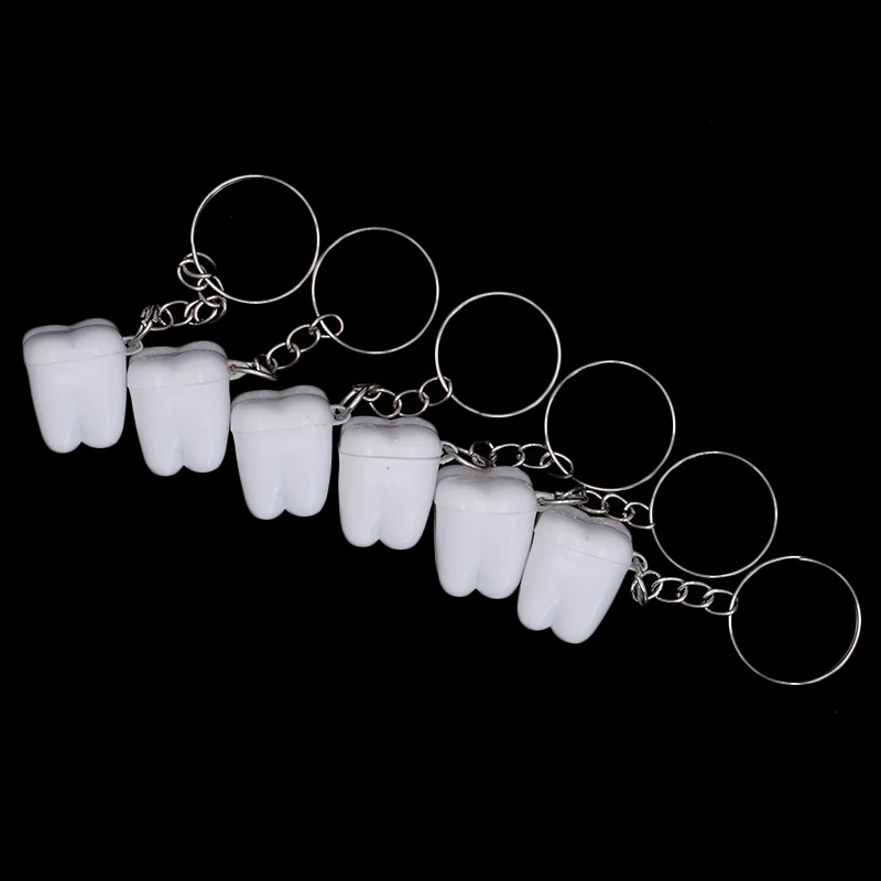 10PCS 흰색  치아 상자 열쇠고리 장식 액세서리, 스테인레스 스틸 열쇠고리가 있는 치아 모양 장식 열쇠고리